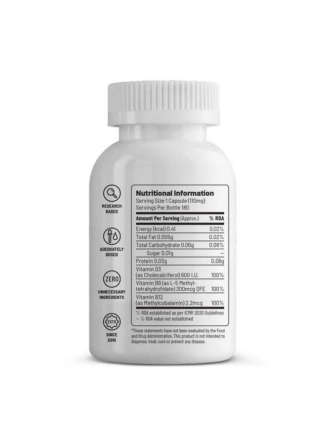 Unived B12+D3 | Methylcobalamin (98%), Methyltetrahydrofolate (5-MTHF), Vitamin D3 (Cholecalciferol) | Bone, Cognitive, Immune, & Cardiovascular Support | 180 Capsules - Image 3