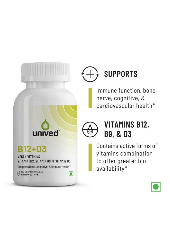 Unived B12+D3 | Methylcobalamin (98%), Methyltetrahydrofolate (5-MTHF), Vitamin D3 (Cholecalciferol) | Bone, Cognitive, Immune, & Cardiovascular Support | 180 Capsules - Image 2