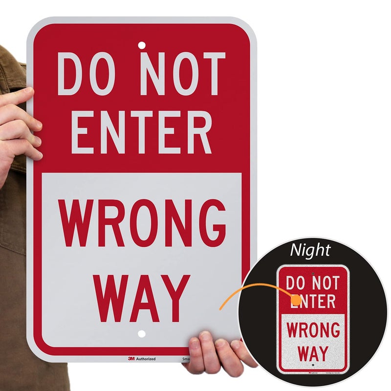 SmartSign 18 x 12 inch “Do Not Enter - Wrong Way” Metal Sign, 63 mil Aluminum, 3M Laminated Engineer Grade Reflective Material, Red and White, Made in USA - Image 2
