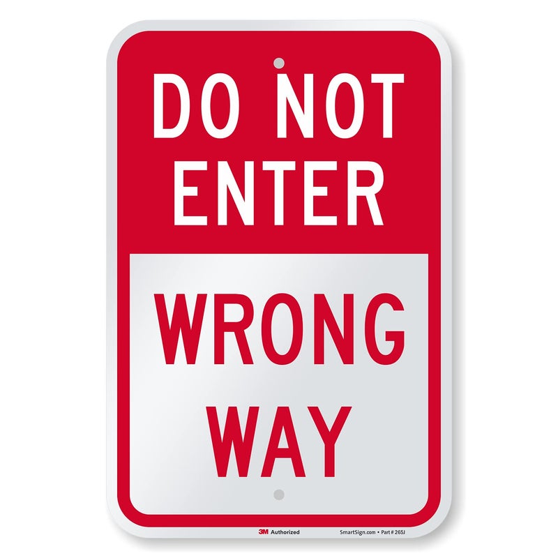 SmartSign 18 x 12 inch “Do Not Enter - Wrong Way” Metal Sign, 63 mil Aluminum, 3M Laminated Engineer Grade Reflective Material, Red and White, Made in USA - Image 1