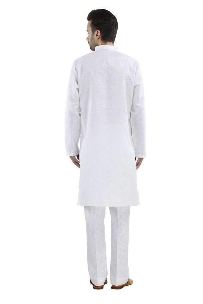 Royal Kurta Men's Cotton Linen White Kurta Churidar Set For Men, Size_44 - Image 2