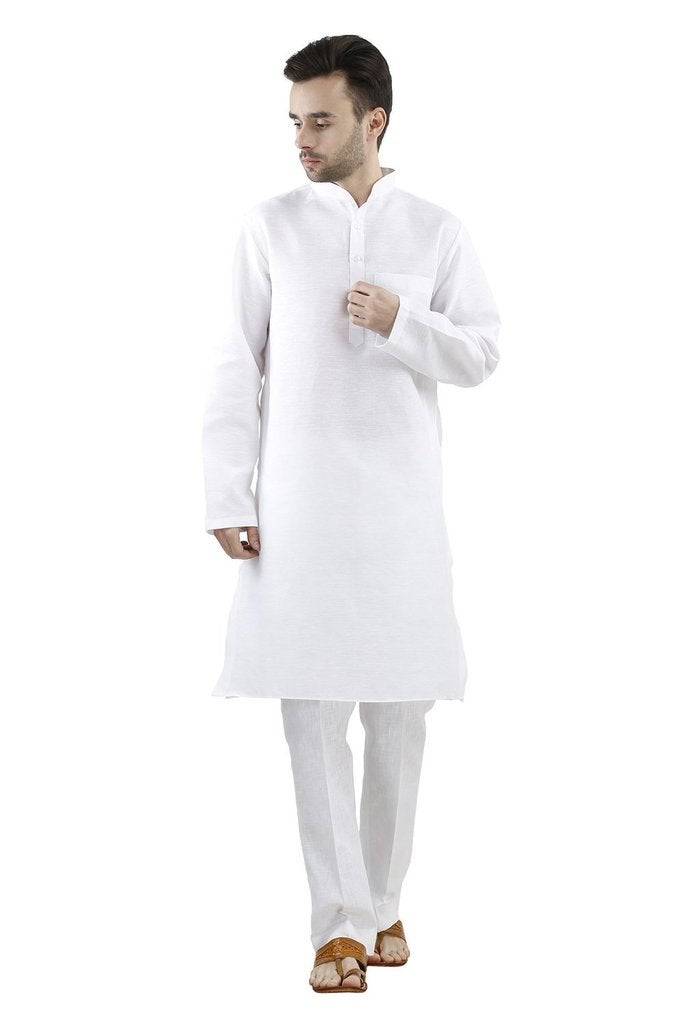 Royal Kurta Men's Cotton Linen White Kurta Churidar Set For Men, Size_44 - Image 1