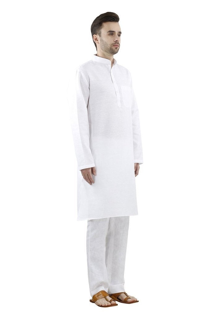 Royal Kurta Men's Cotton Linen White Kurta Churidar Set For Men, Size_44 - Image 3