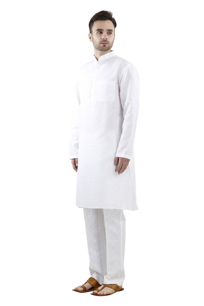 Royal Kurta Men's Cotton Linen White Kurta Churidar Set For Men, Size_44 - Image 4