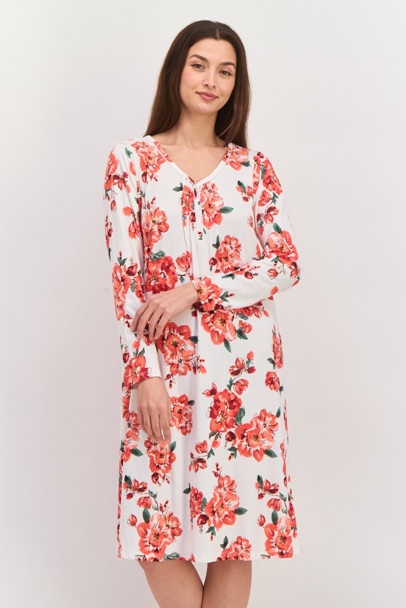 Carole Hochman Women Floral Print Sleepwear Dress, Ivory - Image 1