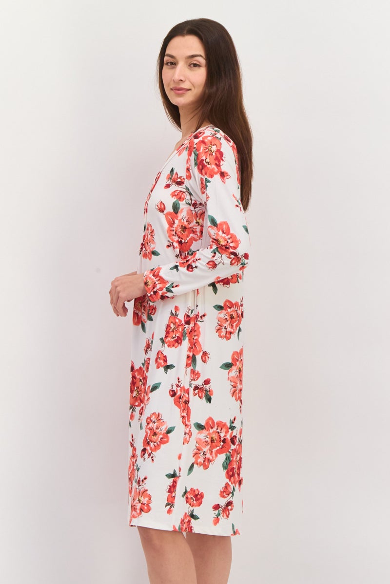 Carole Hochman Women Floral Print Sleepwear Dress, Ivory - Image 2