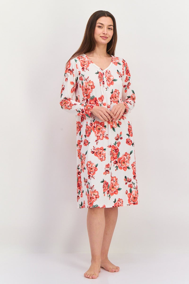 Carole Hochman Women Floral Print Sleepwear Dress, Ivory - Image 4