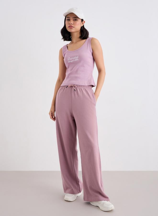 Styli Solid Wide Leg Joggers with Drawstring - Image 1