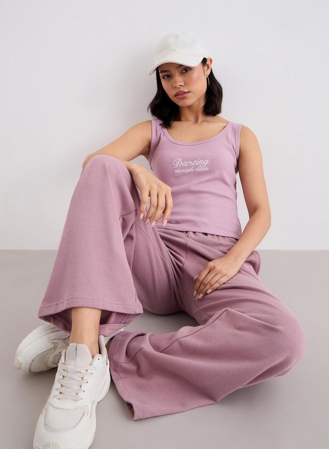 Styli Solid Wide Leg Joggers with Drawstring - Image 5