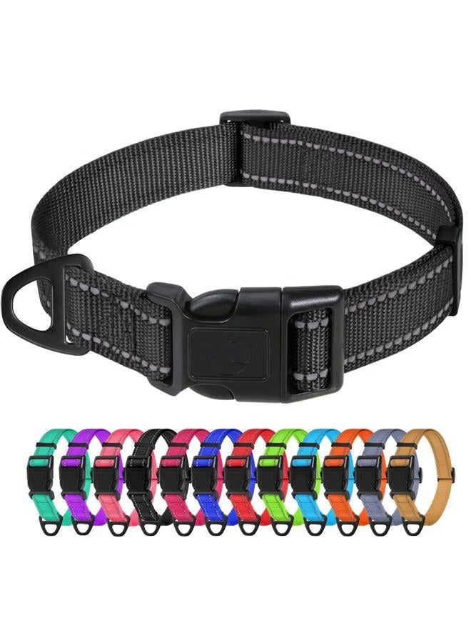 TagMe Reflective Nylon Dog Collars, Adjustable Classic Dog Collar with Quick Release Buckle for Small Dogs, Black, 2.0 cm Width - Image 1
