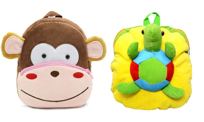 blue tree Kids School Bag Combo Soft Plush Backpack Cartoon Bags Mini Travel Bag for Children Girls Boys (Monkey & Tortoise) - Image 4