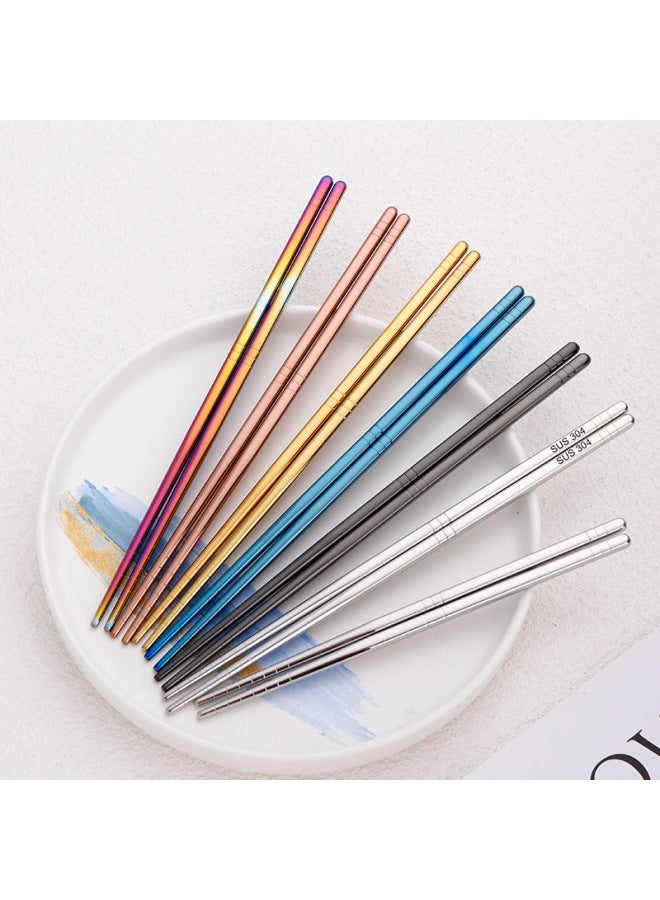 304 Stainless Steel Six-ring Chopsticks Household Non-slip All-square Public Chopsticks Metal Cheoppers Chinese Tableware One-person Chopsticks-Specifications:23cm Six Rings-rose Gold-light Body  - Image 1