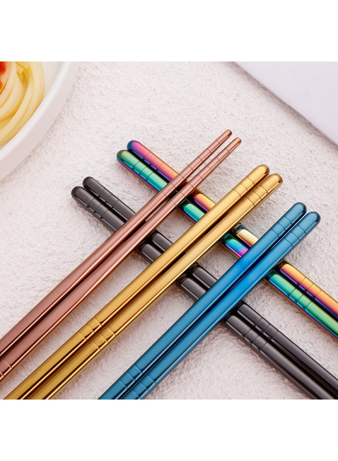 304 Stainless Steel Six-ring Chopsticks Household Non-slip All-square Public Chopsticks Metal Cheoppers Chinese Tableware One-person Chopsticks-Specifications:23cm Six Rings-rose Gold-light Body  - Image 2
