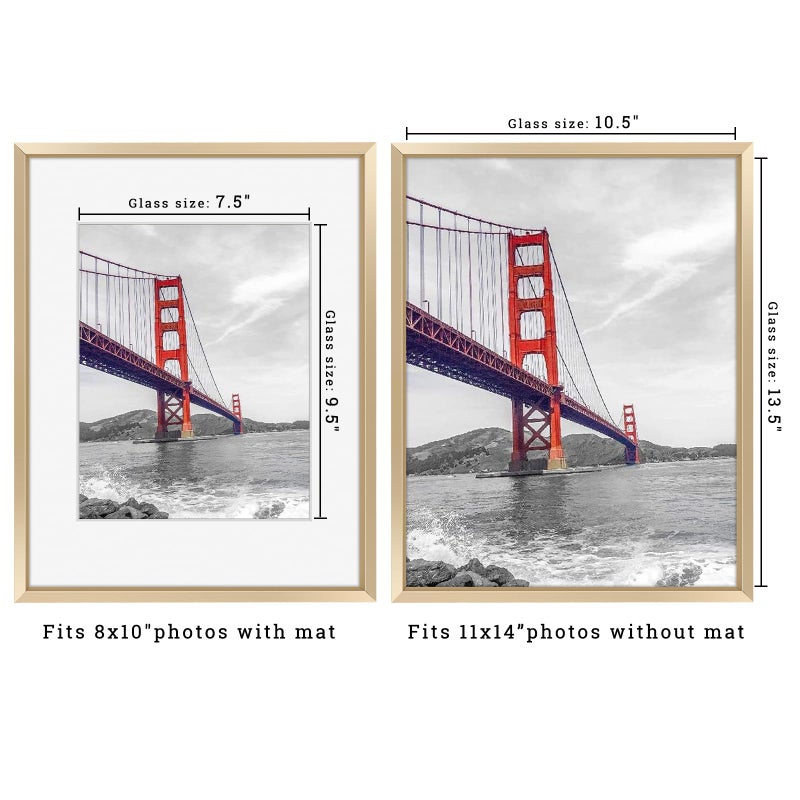 Frametory, 11x14 Metal Picture Frame with Mat for 8x10 Picture & Real Glass, Aluminum Photo Frame Collection (Gold, 1 Pack) - Image 2