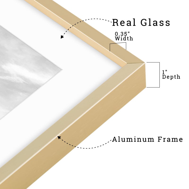 Frametory, 11x14 Metal Picture Frame with Mat for 8x10 Picture & Real Glass, Aluminum Photo Frame Collection (Gold, 1 Pack) - Image 3