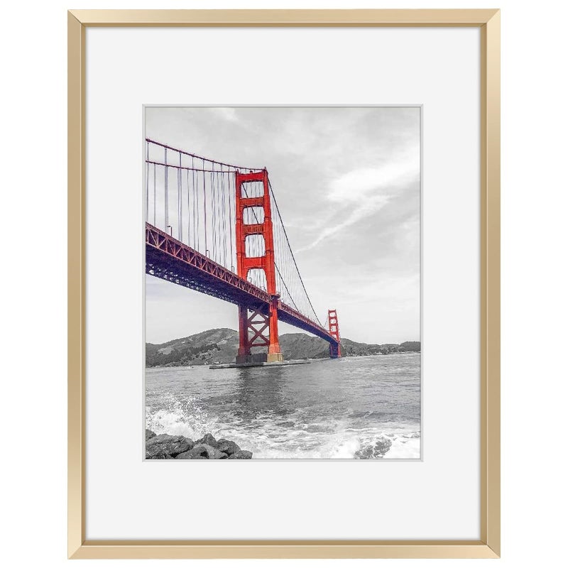Frametory, 11x14 Metal Picture Frame with Mat for 8x10 Picture & Real Glass, Aluminum Photo Frame Collection (Gold, 1 Pack) - Image 1