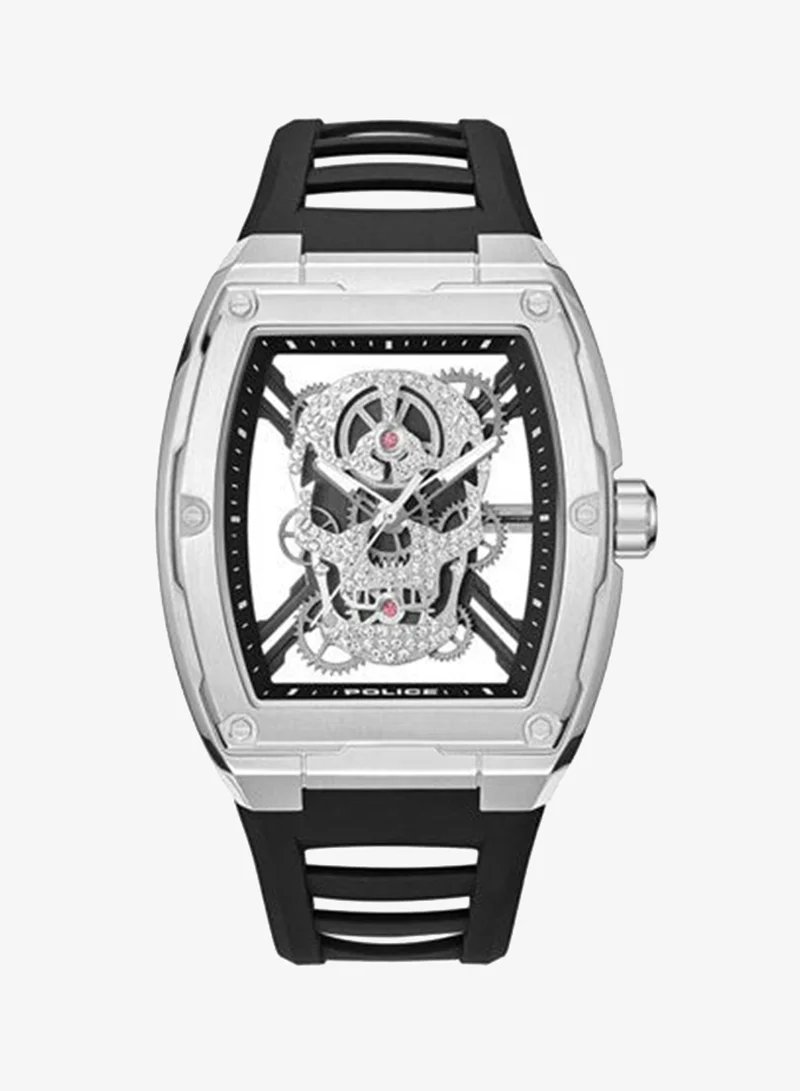 Cranium Silver Dial Black Silicone Strap Analog Watch for Men - 42mm