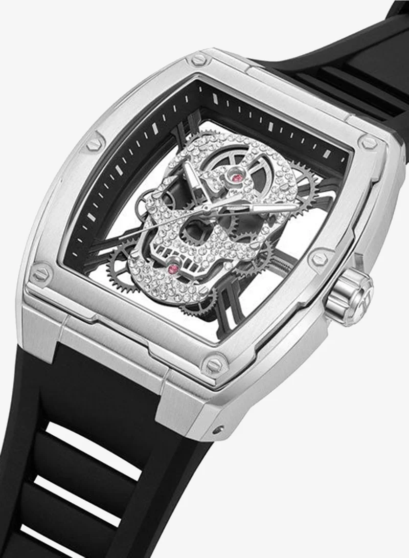 Police Cranium Silver Dial Black Silicone Strap Analog Watch for Men - 42mm