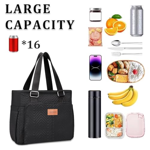 HSHRICH Large Women's Insulated Lunch Bag, Black, 12L, Composite and Aluminum - Image 3