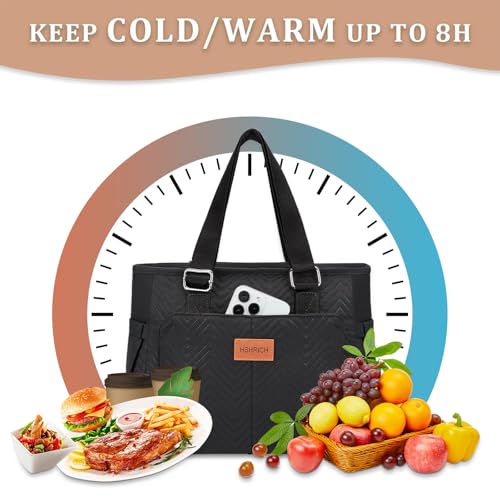 HSHRICH Large Women's Insulated Lunch Bag, Black, 12L, Composite and Aluminum - Image 4