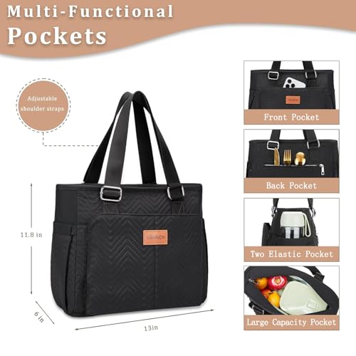 HSHRICH Large Women's Insulated Lunch Bag, Black, 12L, Composite and Aluminum - Image 2