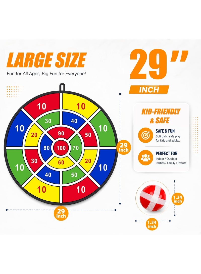 29 Inch Kids Dart Board Game Set with 12 Sticky Balls, Double Sided Foldable Dart Board, Indoor Outdoor Sports Party Toy for Boys Girls Age 3+ - Image 4