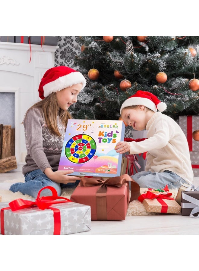 29 Inch Kids Dart Board Game Set with 12 Sticky Balls, Double Sided Foldable Dart Board, Indoor Outdoor Sports Party Toy for Boys Girls Age 3+ - Image 5