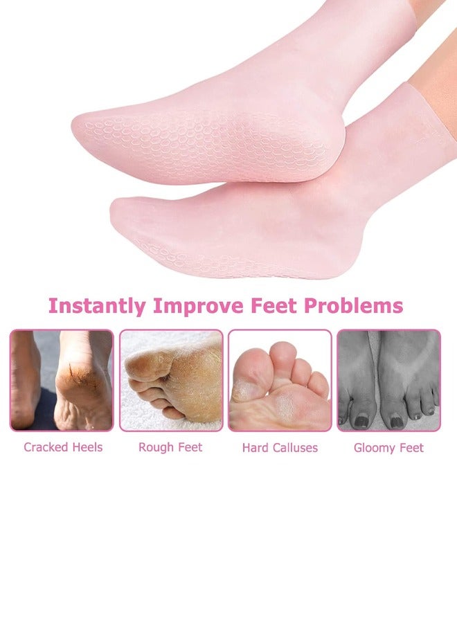 Silicone Socks, Gel Foot Skin Care Moisturizing Socks, Protective Heel Anti-crack Socks, Waterproof Beach Socks for Remove Calluses Corns Dry Or Cracked Foot Skin (M Pink) - Image 5