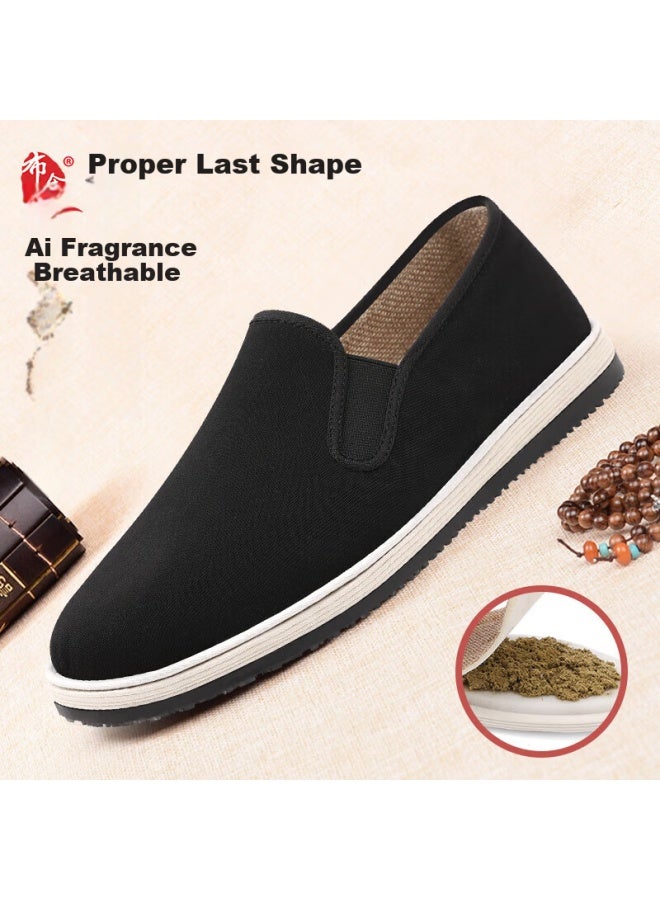 Busheyuan Chinese Style Slip-on Lazy Mugwort Traditional Layered Casual Men's Old Beijing Cloth Shoes 411-0411 Black Size 39