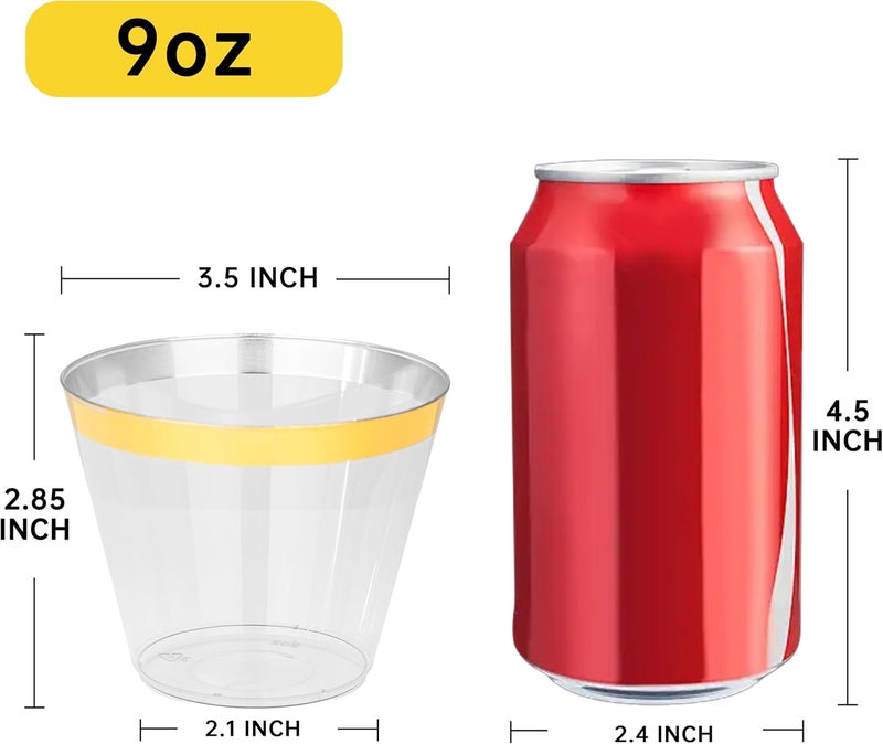 I00000 200 Pack Gold Plastic Cups, 9 Oz Elegant Clear Plastic Cups Gold Rimmed Disposable Wine Glasses Fancy Disposable Party Cup Wedding Cup Drinking Tumblers Cocktail Glasses Perfect for Party - Image 4