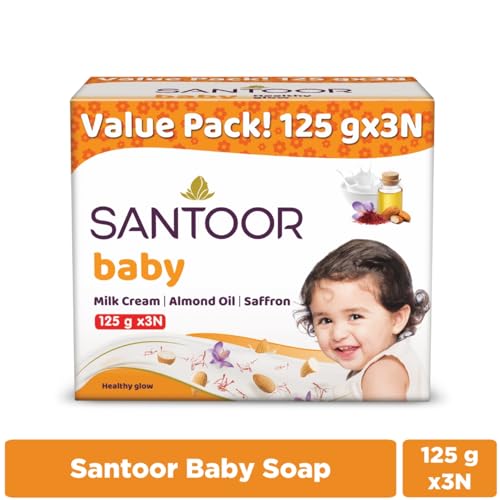 Santoor Baby Bathing Bar Soap with Milk Cream, Saffron, & Almond Oil for Soft & Supple Skin| Gentle & Rich Lathering Formula with Mild Fragrance| 125gx3 - Image 2