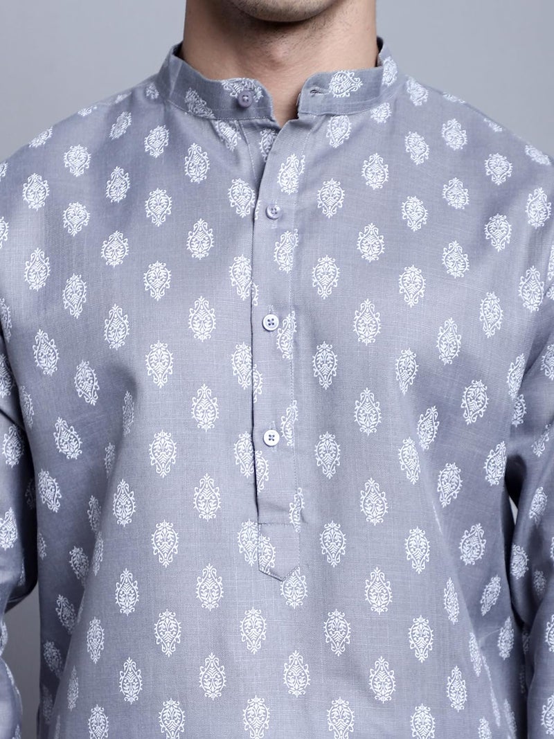 Jompers Men's Cotton Floral Printed Kurtas (Dark-Grey, M) - Image 5