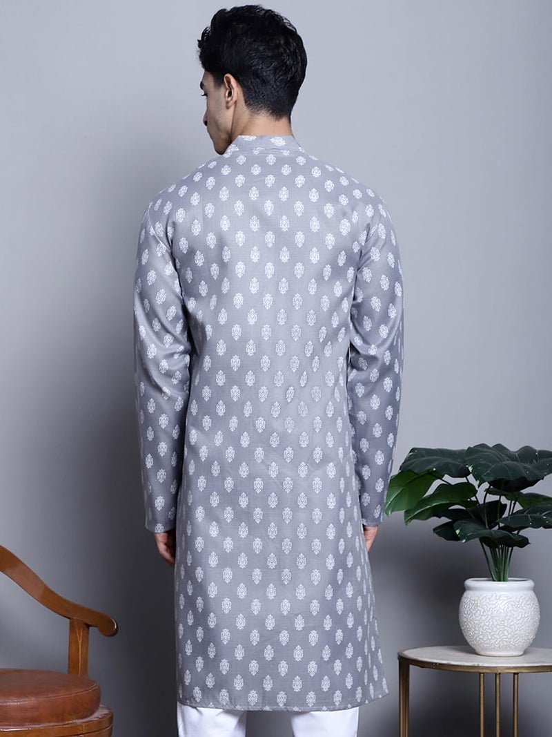 Jompers Men's Cotton Floral Printed Kurtas (Dark-Grey, M) - Image 2