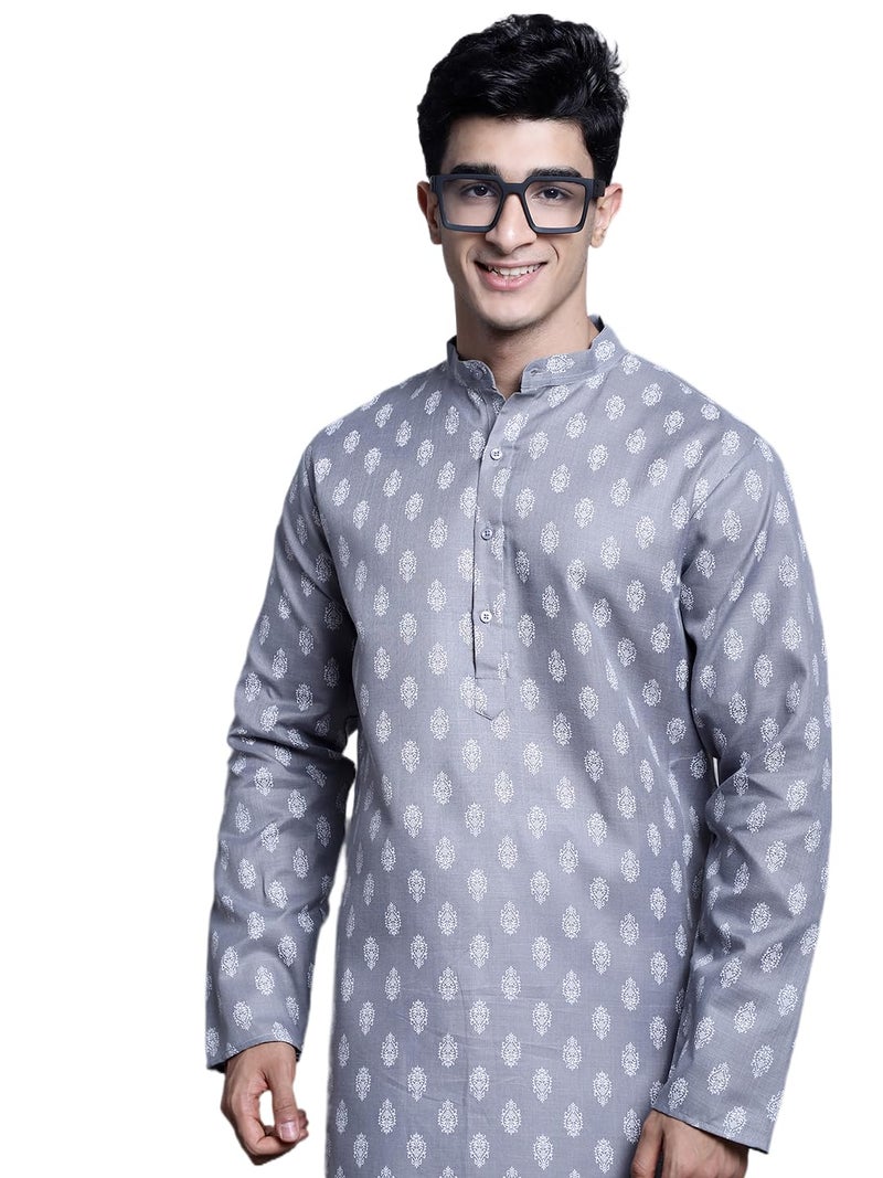Jompers Men's Cotton Floral Printed Kurtas (Dark-Grey, M) - Image 1