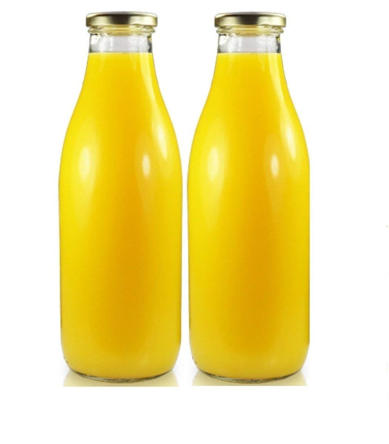 BRUSHFINCH Milk Glass Bottle with Golden lid for Milk Juice Coco Milk Shake Water Storage Restaurant Fridge Storage Fridge Bottle Glass Bottle 500 ml 2 Pcs - Image 1