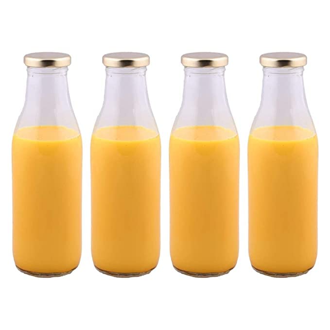 BRUSHFINCH Milk Glass Bottle with Golden lid for Milk Juice Coco Milk Shake Water Storage Restaurant Fridge Storage Fridge Bottle Glass Bottle 500 ml 2 Pcs - Image 2