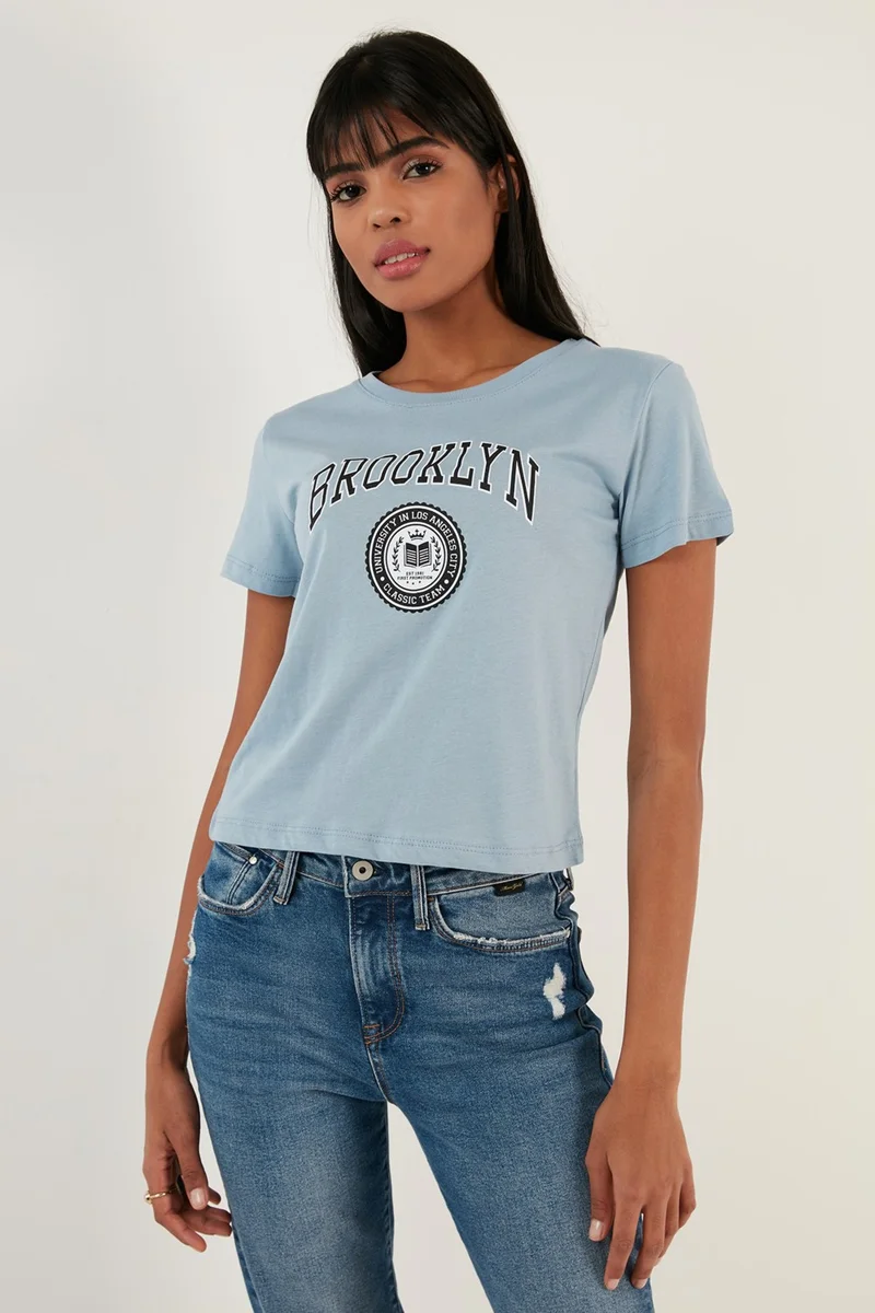 ليلا Brooklyn Printed Crew Neck Slim Cut T Shirt Women's T Shirt 5864581