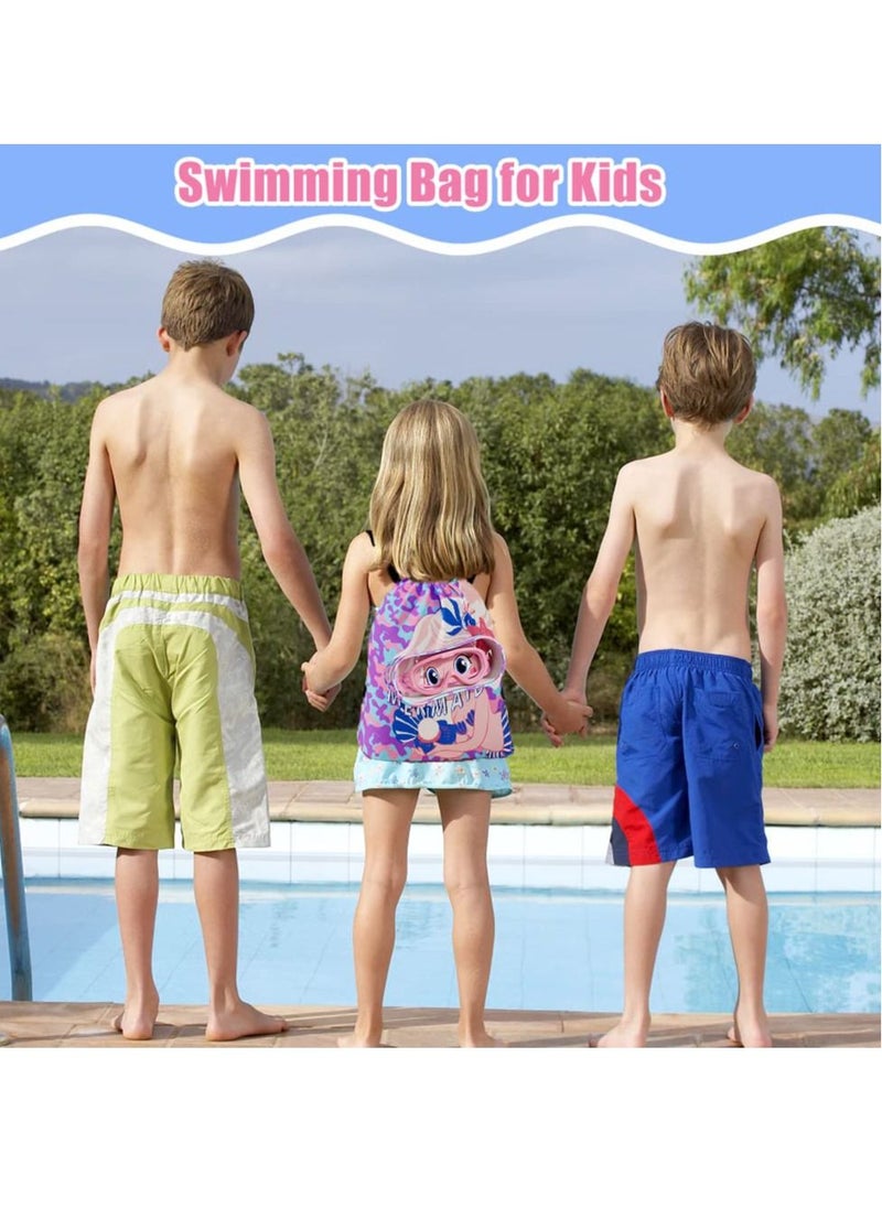 Excefore - Drawstring Bag Kids Swimming Bag, Waterproof Lightweight String Bag For Outdoor Yoga Gym Swimming Travel with Zippered Pocket Shoe Compartment Sports Gym PE Beach Bag for Girls - Image 1