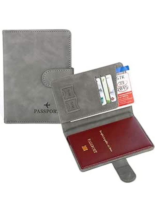 Passport Case, Skimming Prevention, Card Storage, Men, Women, Holder, Travel Wallet, Anti-Skimming, For Safe Overseas Travel, Premium PU Leather Passport Cover (Gray)