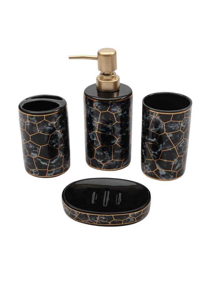 STORE 2508 Store2508 Ceramic 4 Pcs Bathroom Set Liquid Soap Dispenser Soap Dish Toothbrush Holder and Tumbler (Black)  - Image 1