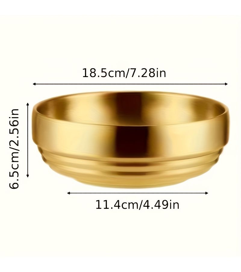 1Pc Double Layer Stainless Steel Golden Mixing Bowl Drop Resistant Rustproof for Desserts Salads Fruits Household Restaurant Use - Image 2