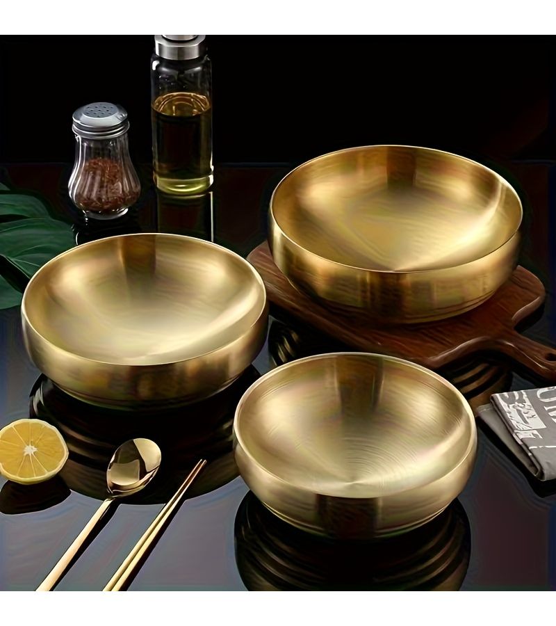 1Pc Double Layer Stainless Steel Golden Mixing Bowl Drop Resistant Rustproof for Desserts Salads Fruits Household Restaurant Use - Image 3