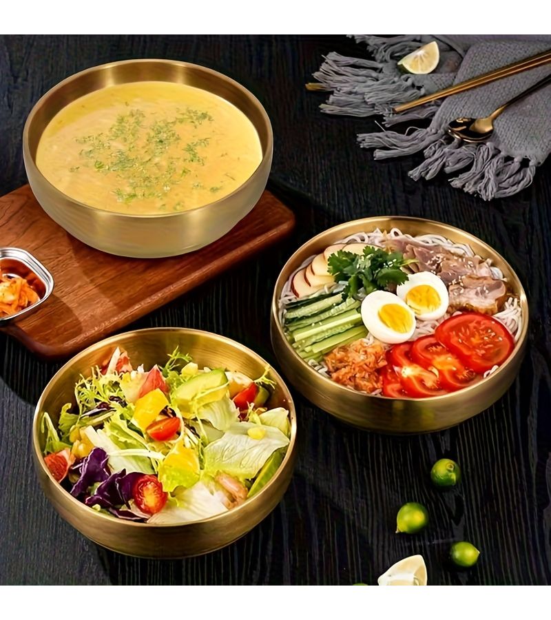 1Pc Double Layer Stainless Steel Golden Mixing Bowl Drop Resistant Rustproof for Desserts Salads Fruits Household Restaurant Use - Image 4