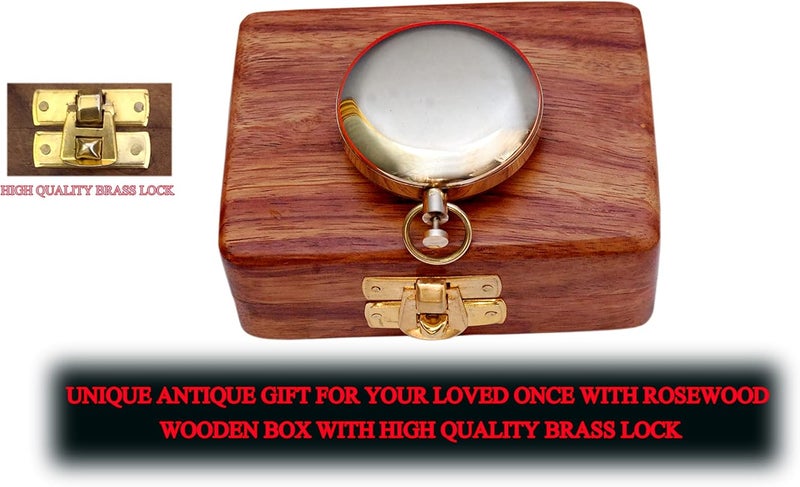BAZROSS Brass Nautical Compass with Wooden Case - Antique Brass & Copper Sun Clock for Camping, Hiking, Touring - Engraved Gift for Him - Nautical Clock - Compass Gift - Image 5
