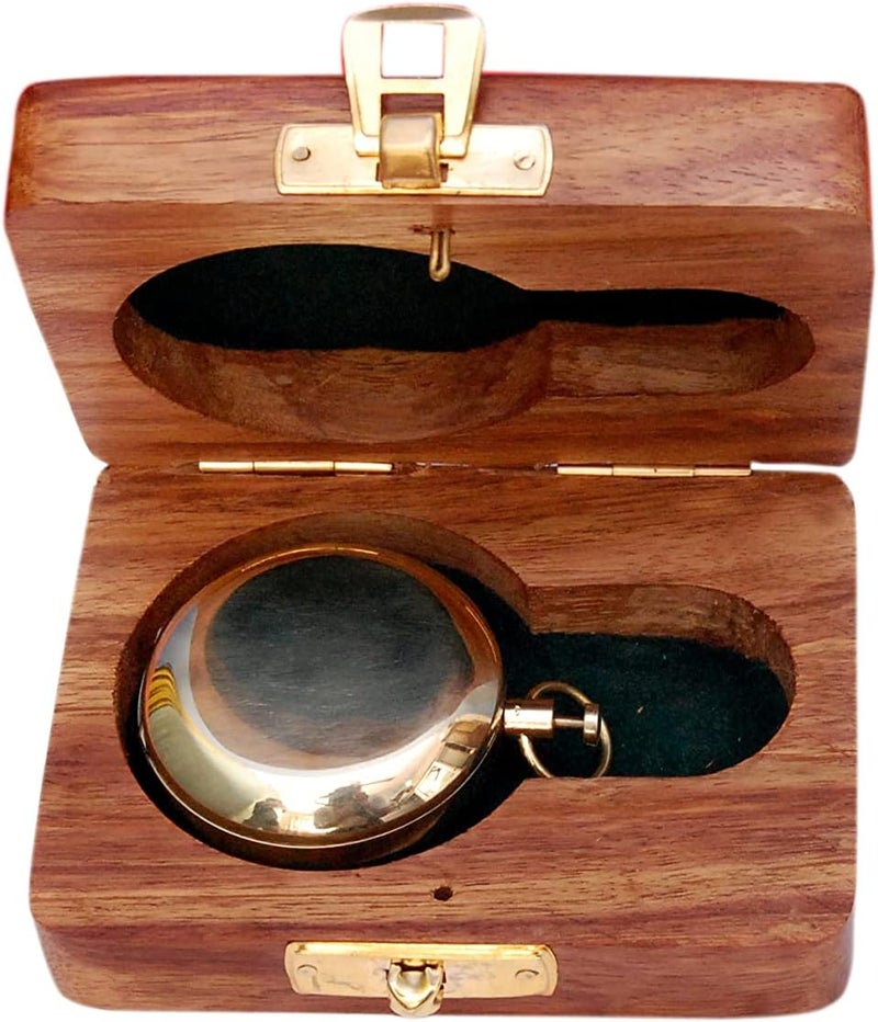 BAZROSS Brass Nautical Compass with Wooden Case - Antique Brass & Copper Sun Clock for Camping, Hiking, Touring - Engraved Gift for Him - Nautical Clock - Compass Gift - Image 4