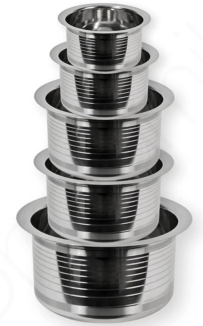 Nirvika Stainless Steel tope Set Without lid Container Set/Tope Set/tapeli/patila/Milk Pot pan/Handi Set Cookware Set (5 Pieces, Capacity : 0.5 LTR, 0.8 LTR, 1 LTR, 1.5 LTR, 2 LTR) - Image 1