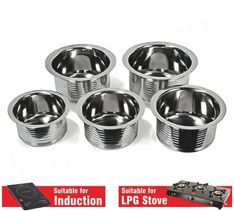 Nirvika Stainless Steel tope Set Without lid Container Set/Tope Set/tapeli/patila/Milk Pot pan/Handi Set Cookware Set (5 Pieces, Capacity : 0.5 LTR, 0.8 LTR, 1 LTR, 1.5 LTR, 2 LTR) - Image 4