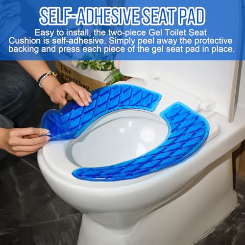 Rossesay Gel Toilet Seat Cushion Washable Toilet Seat Padded Riser Cushion Portable Adhesive Cover for Pain Relief Comfort for Elderly Handicapped Seniors(Blue) - Image 2