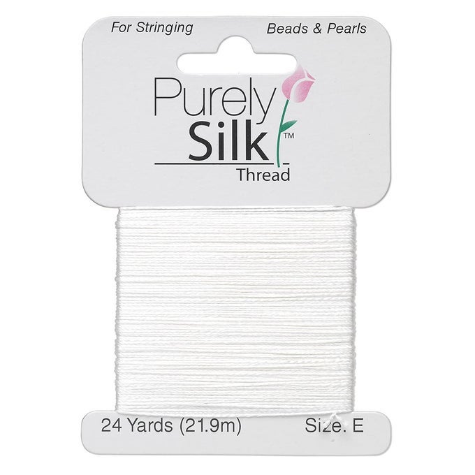 SIMPLY SILK BEADING THREAD CORD SIZE E WHITE 0013 INCH 033MM 24 YARDS CARD FOR STRINGING WEAVING KNOTTING KUMIHIMO