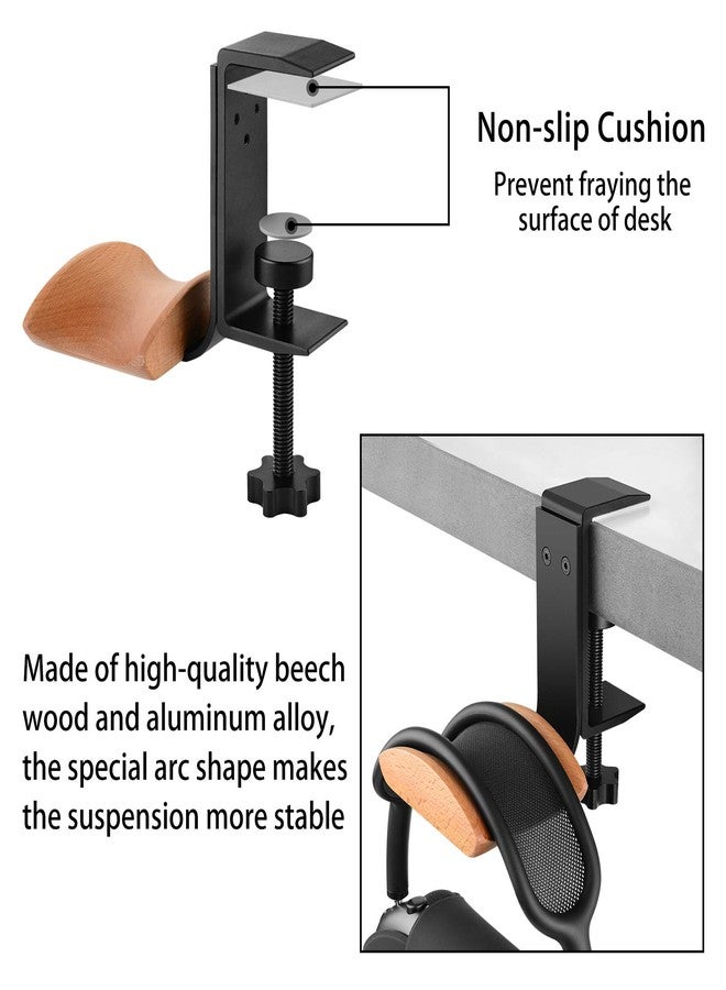 Linkidea Headphone Stand Hanger Compatible with Airpods Max, Bracket Wood Headphone Headset Hanger Holder, Clamp Rack Hook Under Desk Table Headphone Hanger Holder (Beech) - Image 2